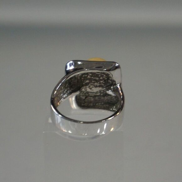 Statement Ring Square Top Size 10 Ring Faux Pearl And Rhinestones Silver Tone - Picture 3 of 6